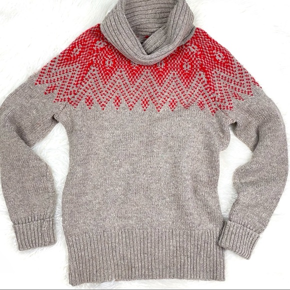 GAP Fair Isle Lambs’ Wool Sweater Festive Thick Knit Cowl Neck Turtleneck Nordic - Picture 15 of 16